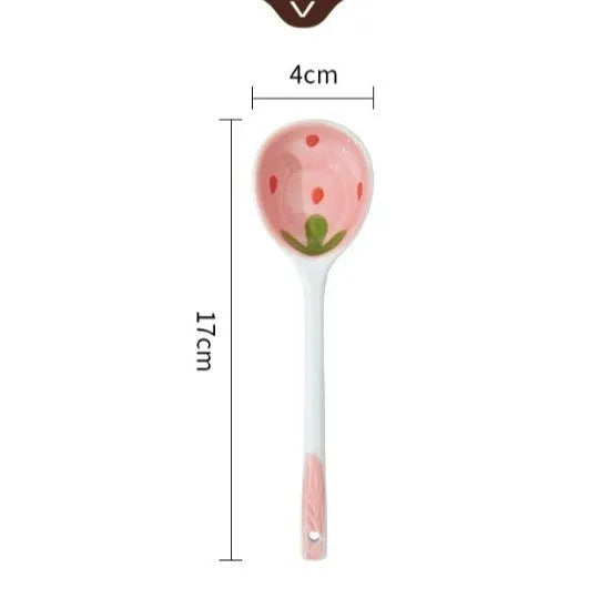 Strawberry design porcelain dinnerware set with flower bowls, plates, and spoon