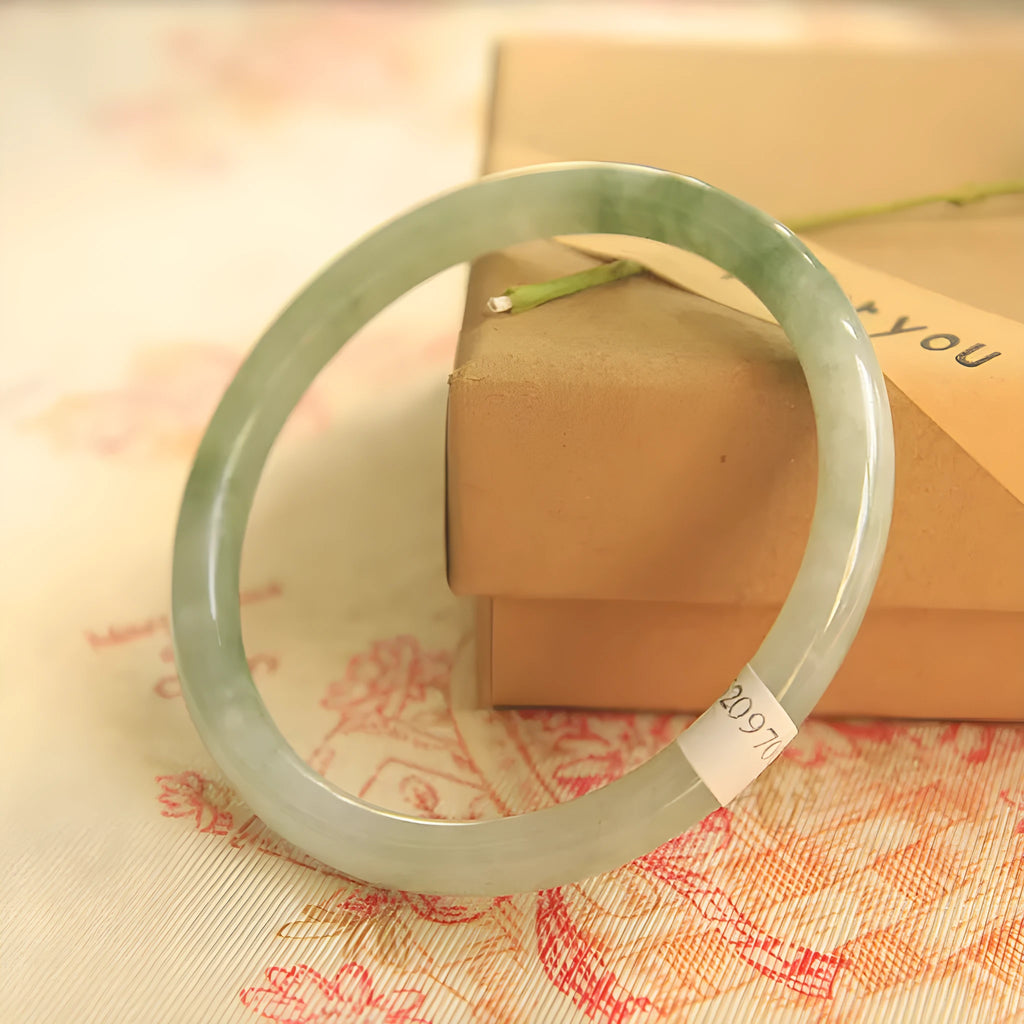 Green Chinese-style geometric jade bracelet with manual processing and adjustable sizing