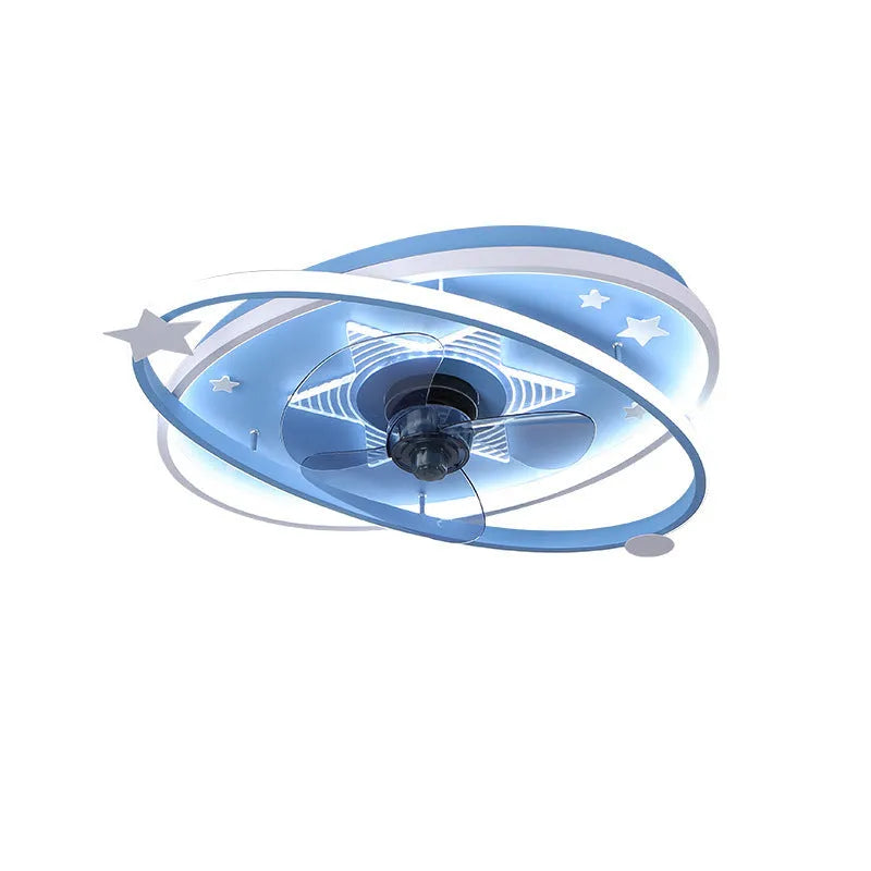 Modern iron chandelier ceiling fan with LED light for children's bedroom in blue colour