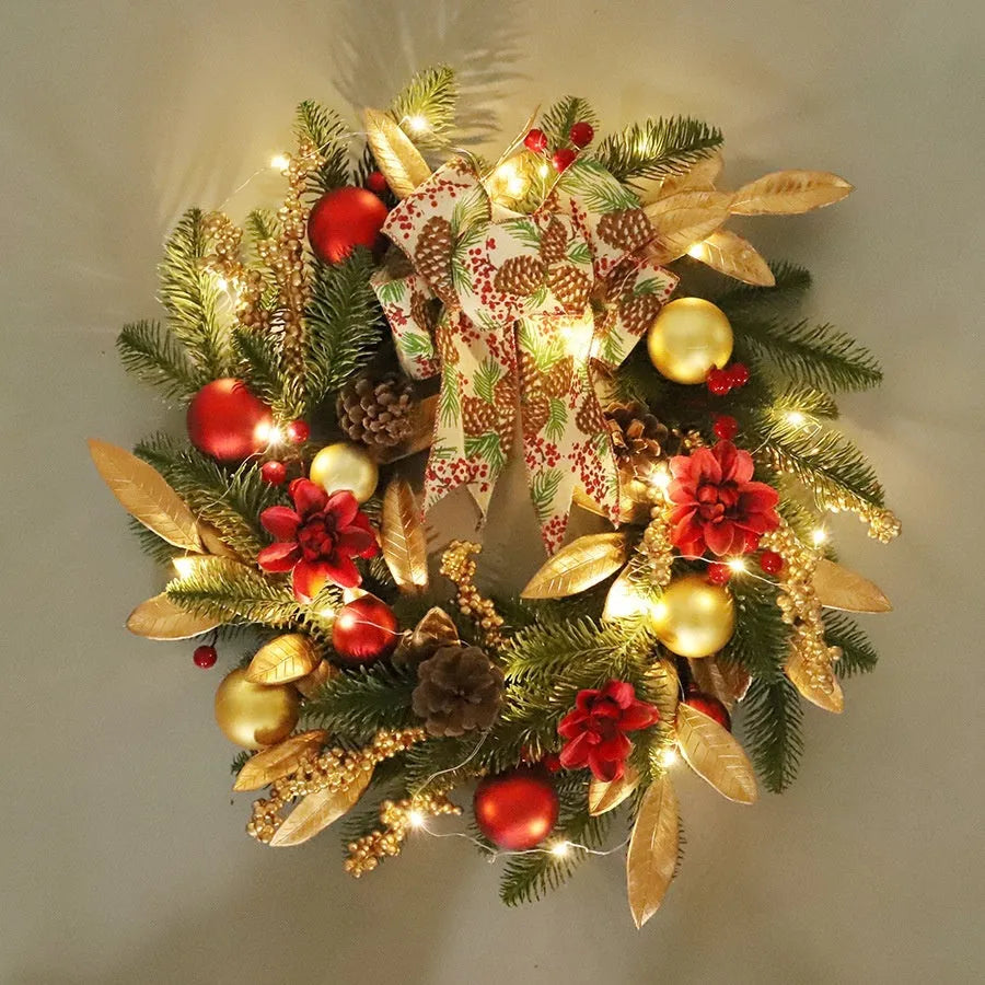 Christmas garland collection showing four plastic decorative designs with optional battery-powered lighting
