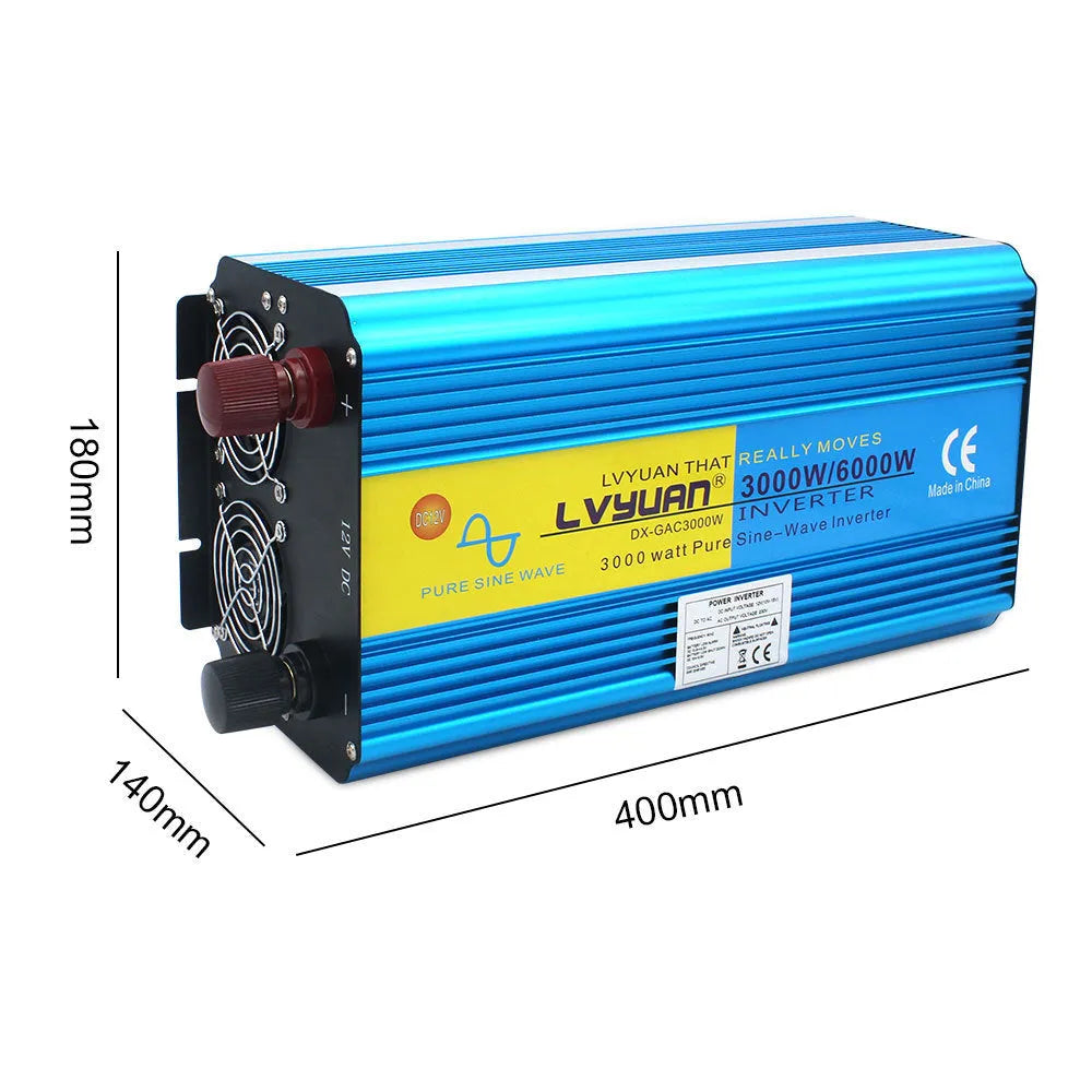 Blue high-power 3000W car pure sine wave inverter with digital display and UK three-pin socket
