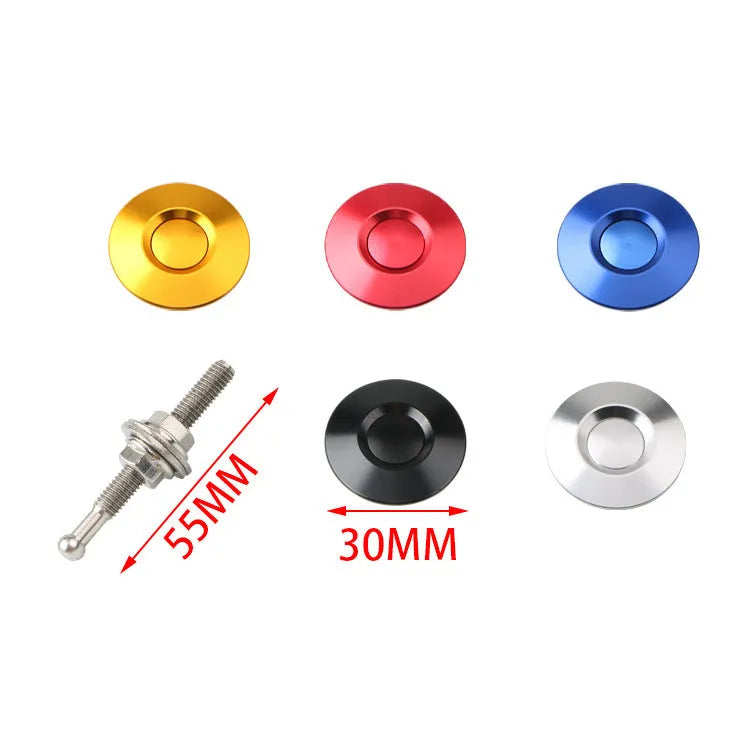 30mm aluminium engine cover lock in five colour options showing screw and nut components