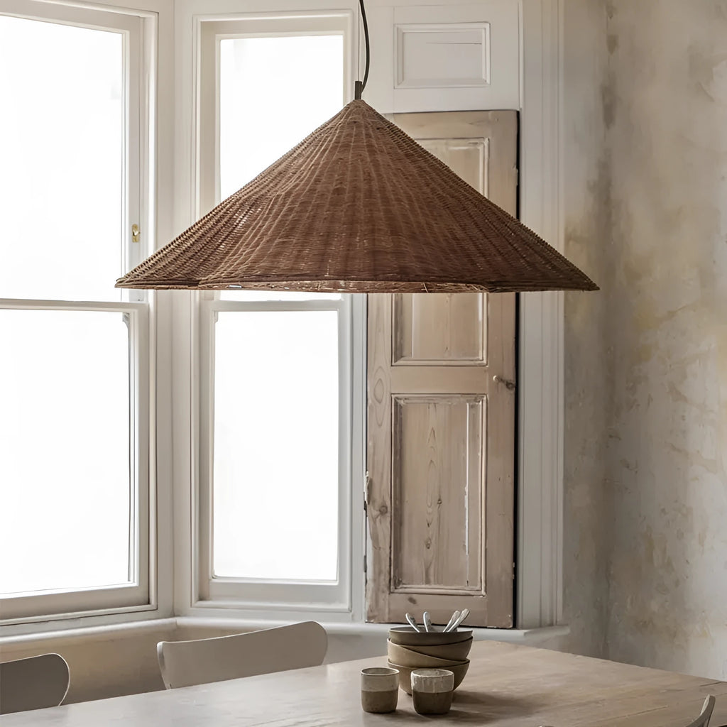 Rattan-weaved ceiling lamp with Silent Style wind patterns in natural material