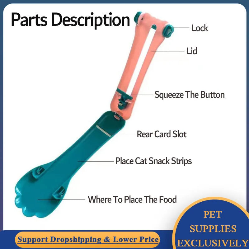 Green and pink two-tone plastic pet food extrusion spoon, 15cm long.