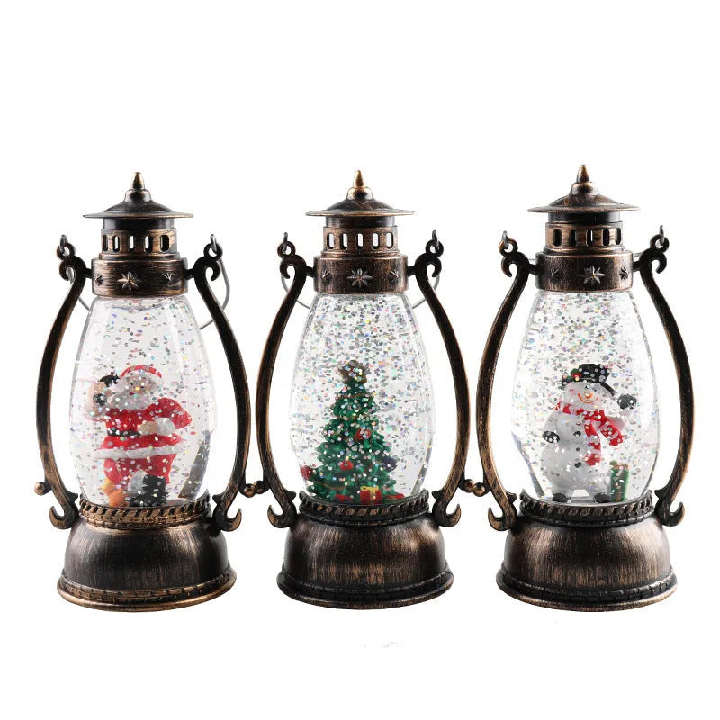 Crystal ball portable oil lamp Christmas decoration with light-emitting feature and snowman or elderly design