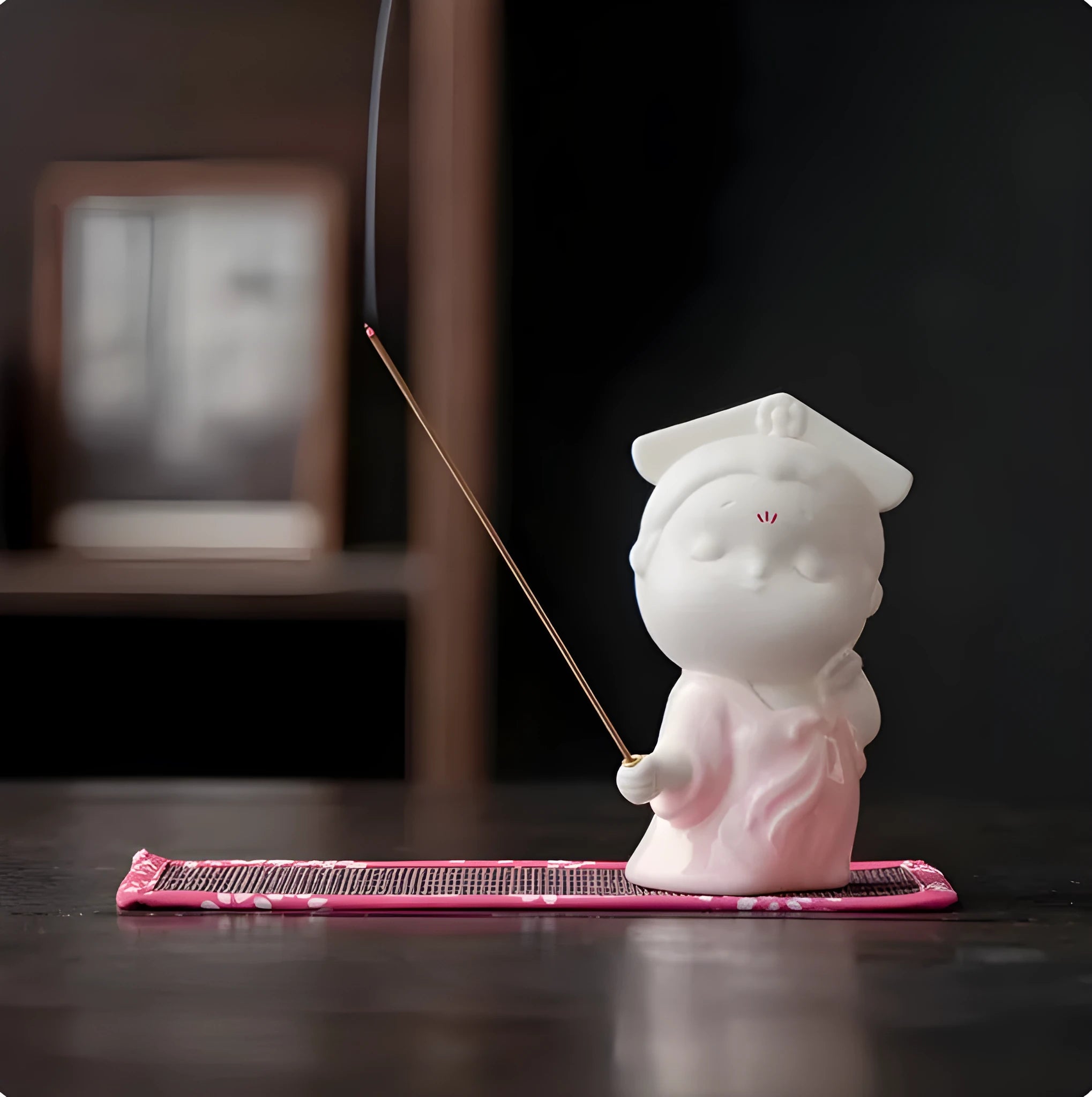 Ceramic little female court attendant incense burner decoration in cute style.