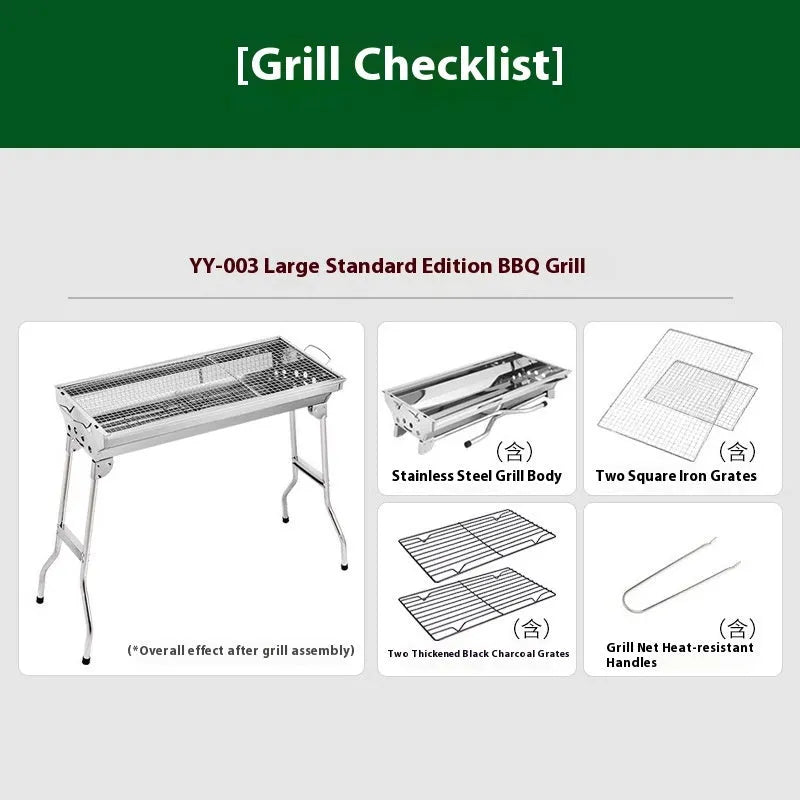 Large stainless steel portable flip barbecue oven with charcoal grill and cooking nets.