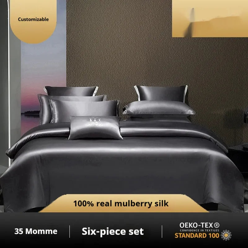 Silk quilt cover four-piece bedding set in solid colour with matching sheets