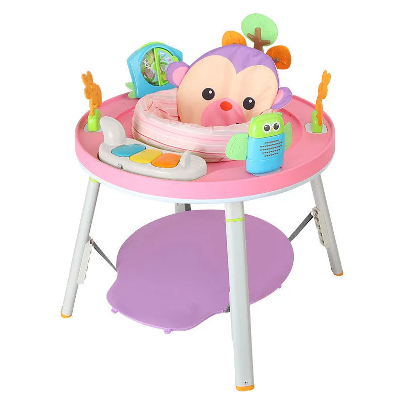 Baby jumping chair gymnastic rack with interactive toys in duck or lion theme models.