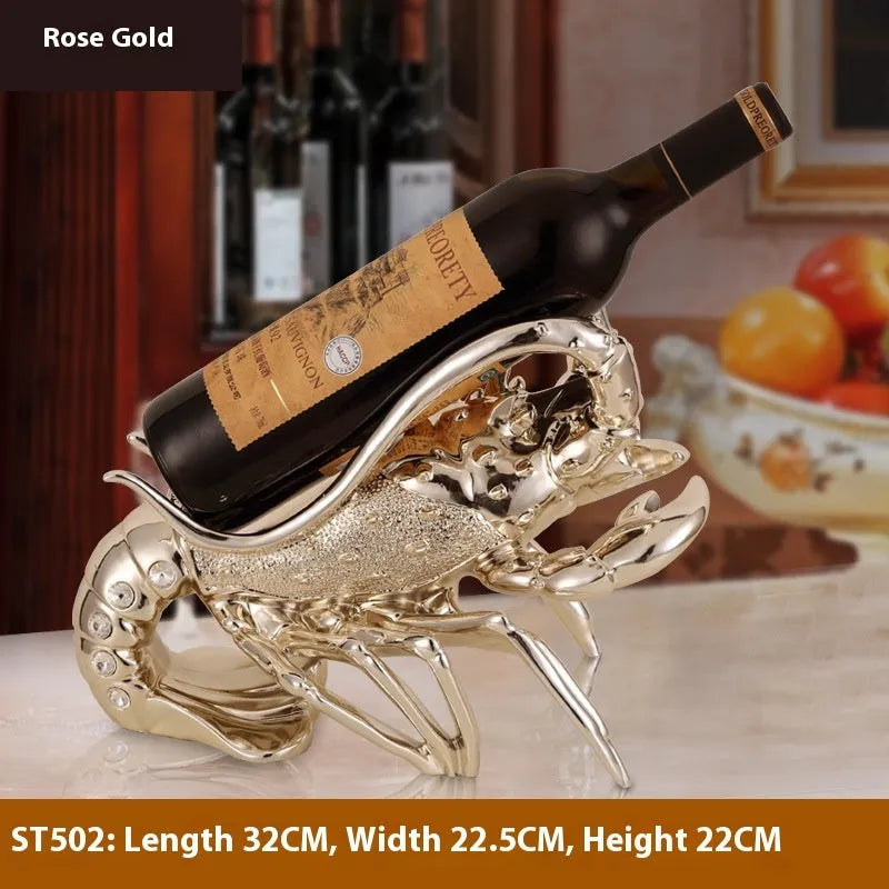 Lobster-shaped resin wine rack in rose gold or elegant silver metallic finish