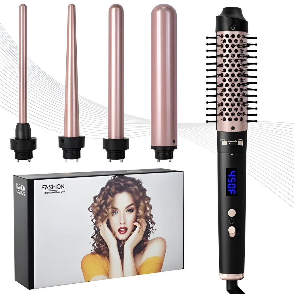 Automatic large wave hair curler in rose gold or black with three headbands accessories