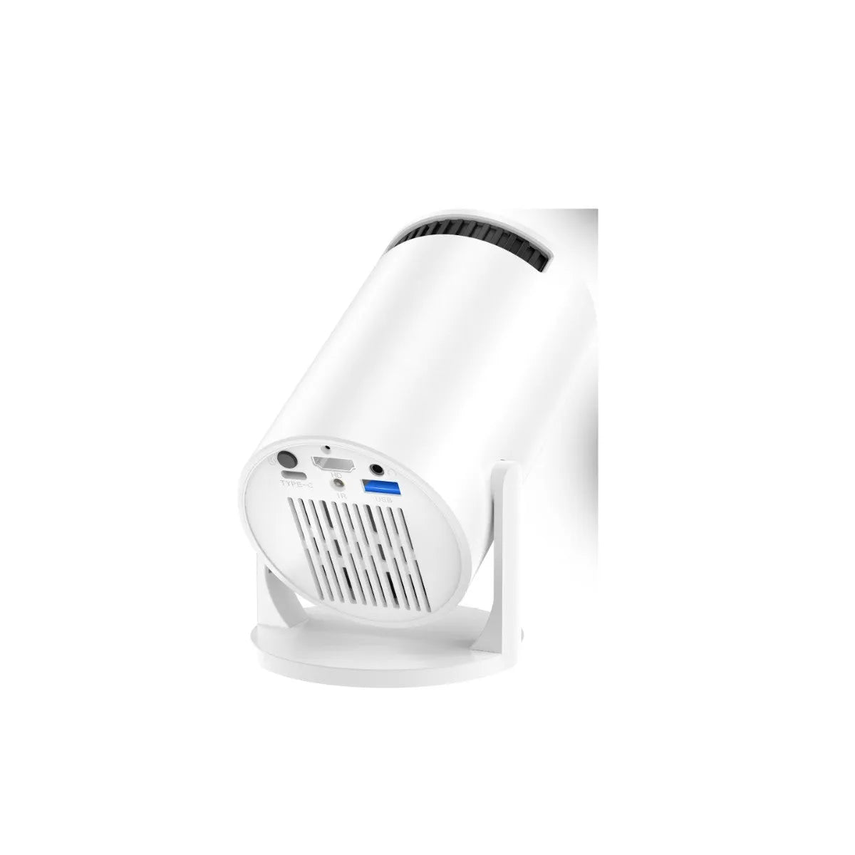 White mini wireless portable projector with 1080p resolution for home cinema use