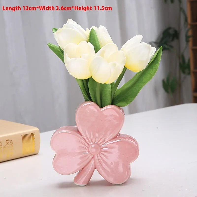 European style ceramic desktop vase in pink, red, light green, or white colour