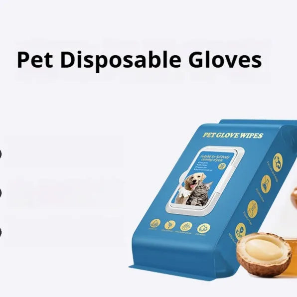 Pack of disposable plastic pet cleaning gloves for cats and dogs