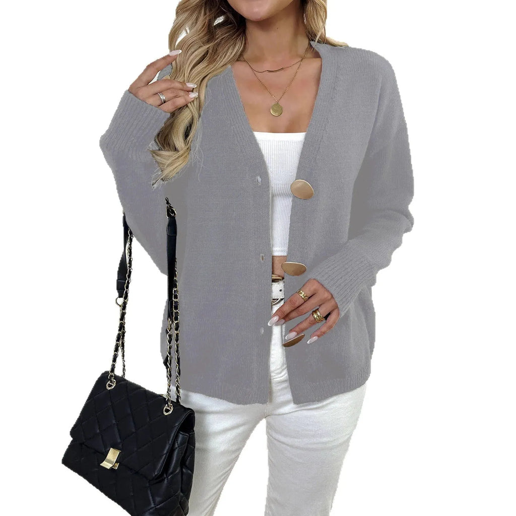Grey deer plush women's sweater coat with princess sleeves and street hipster styling