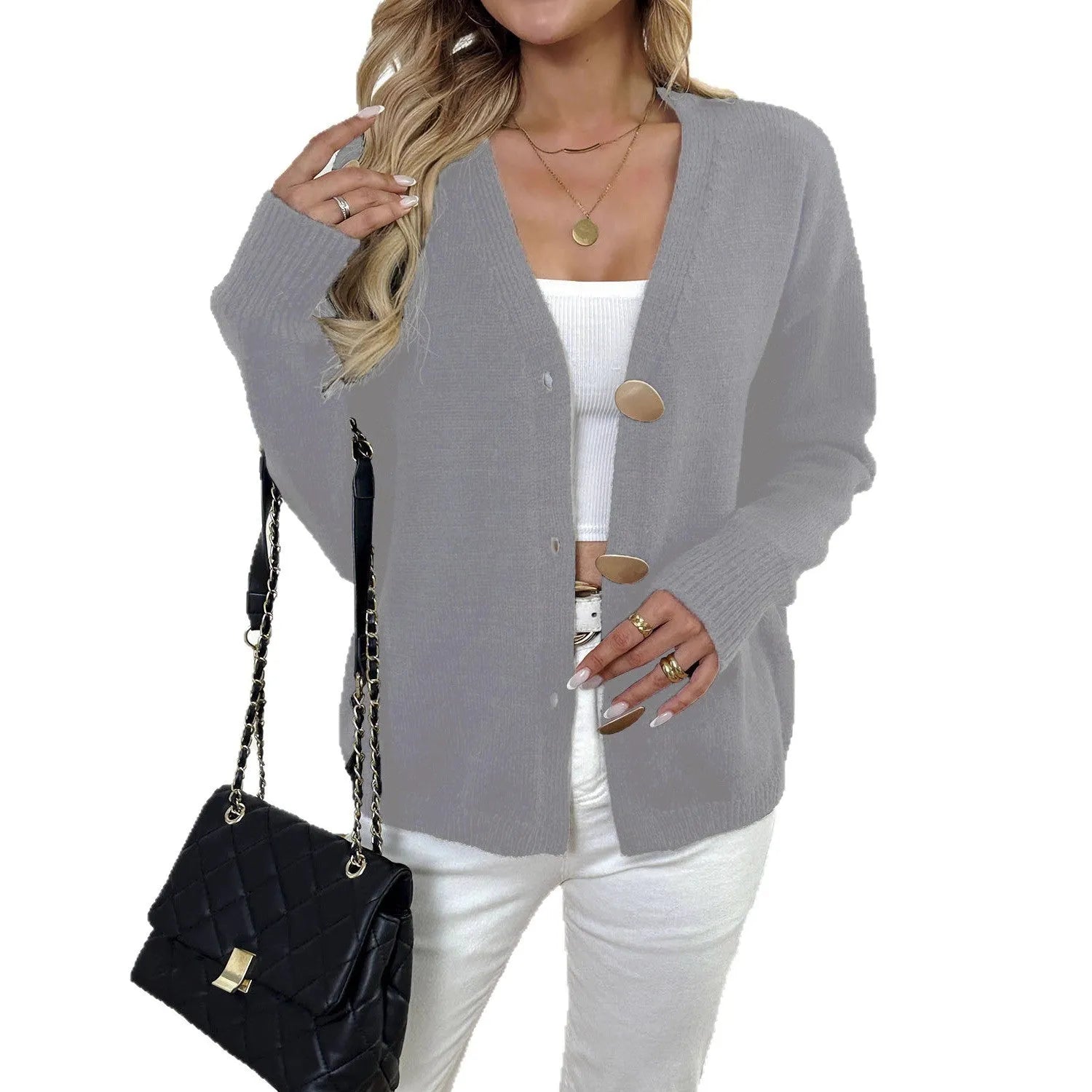 Grey deer plush women's sweater coat with princess sleeves and street hipster styling