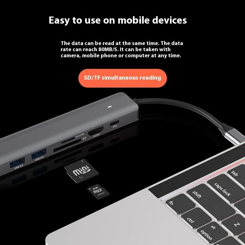 LQT-LH07 7-in-1 USB-C computer hub with card reader slots and HDMI port