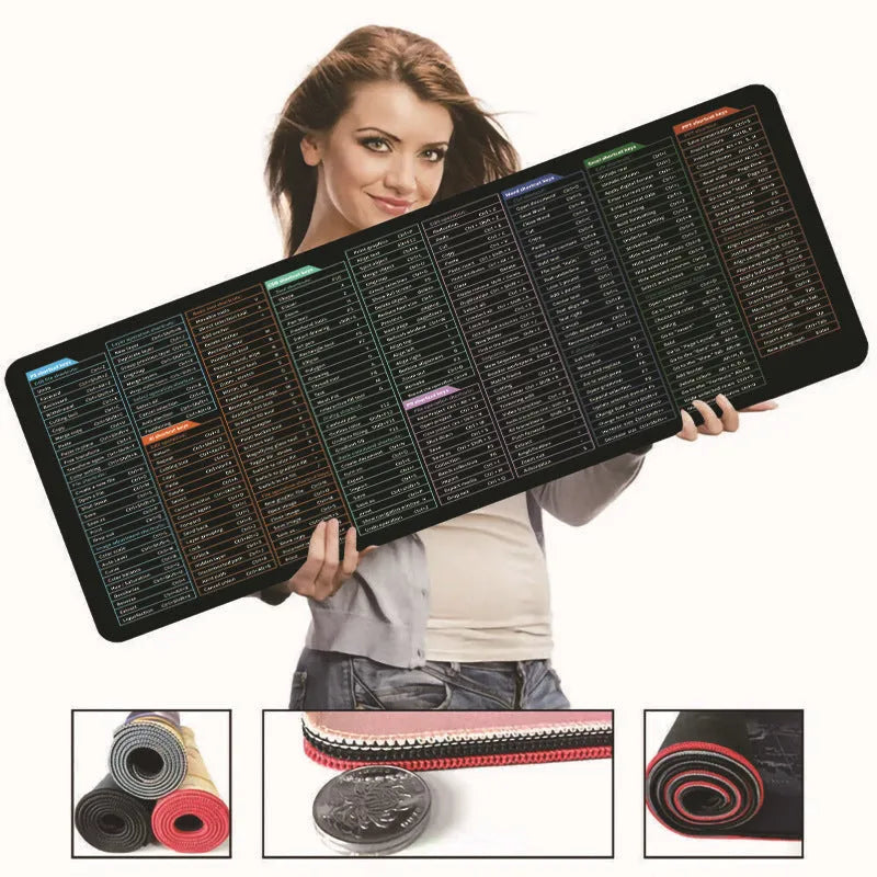 Super large office mouse mat with printed English keyboard shortcut keys in multiple size options