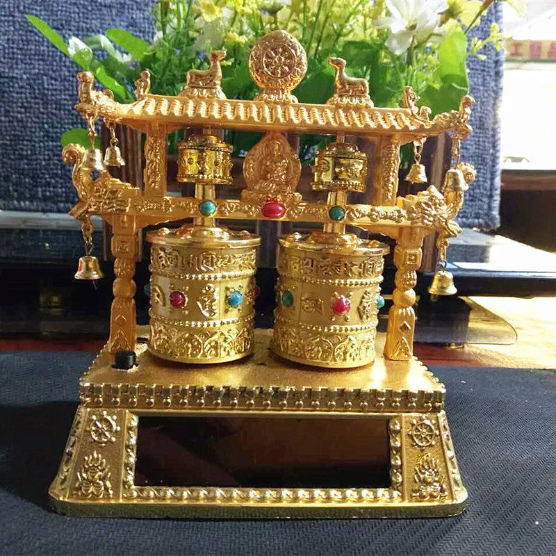Traditional Chinese style alloy prayer wheel car decoration with electric rotary wheel