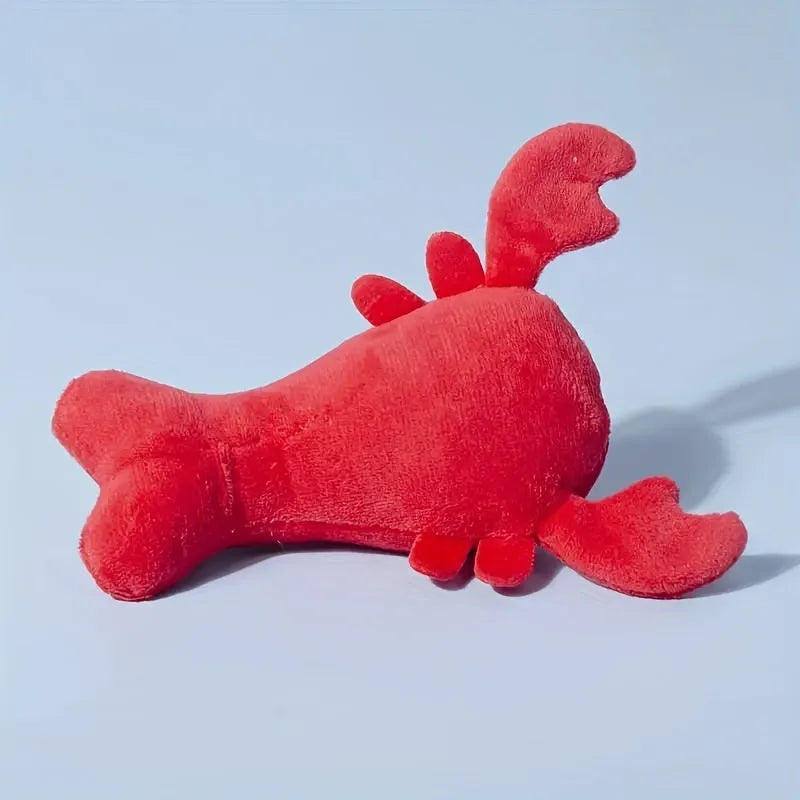 Red lobster stuffed dog toy with squeaker for small and medium breeds measuring 12.5 cm long