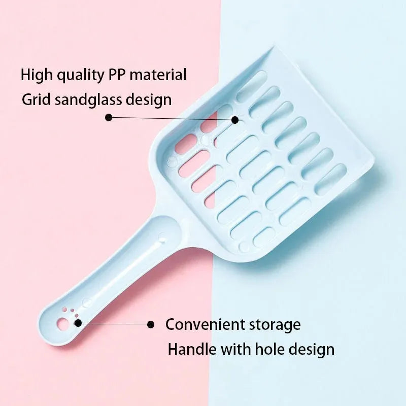 Plastic cat litter scoop 20cm long with fine mesh in blue green or pink for cleaning cat toilet sand