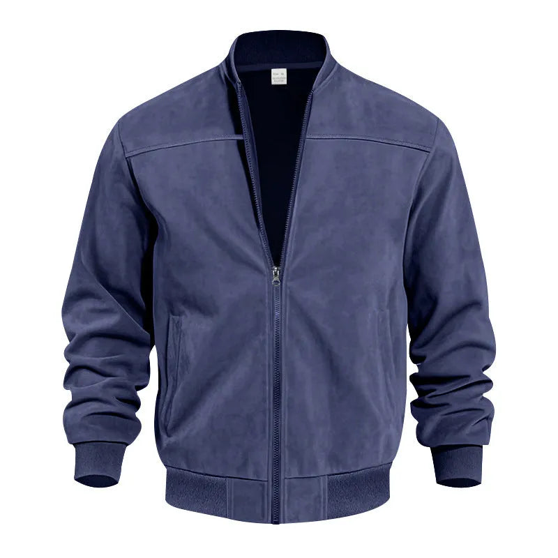 Men's plus size suede casual jacket in army green colour with a zip front.