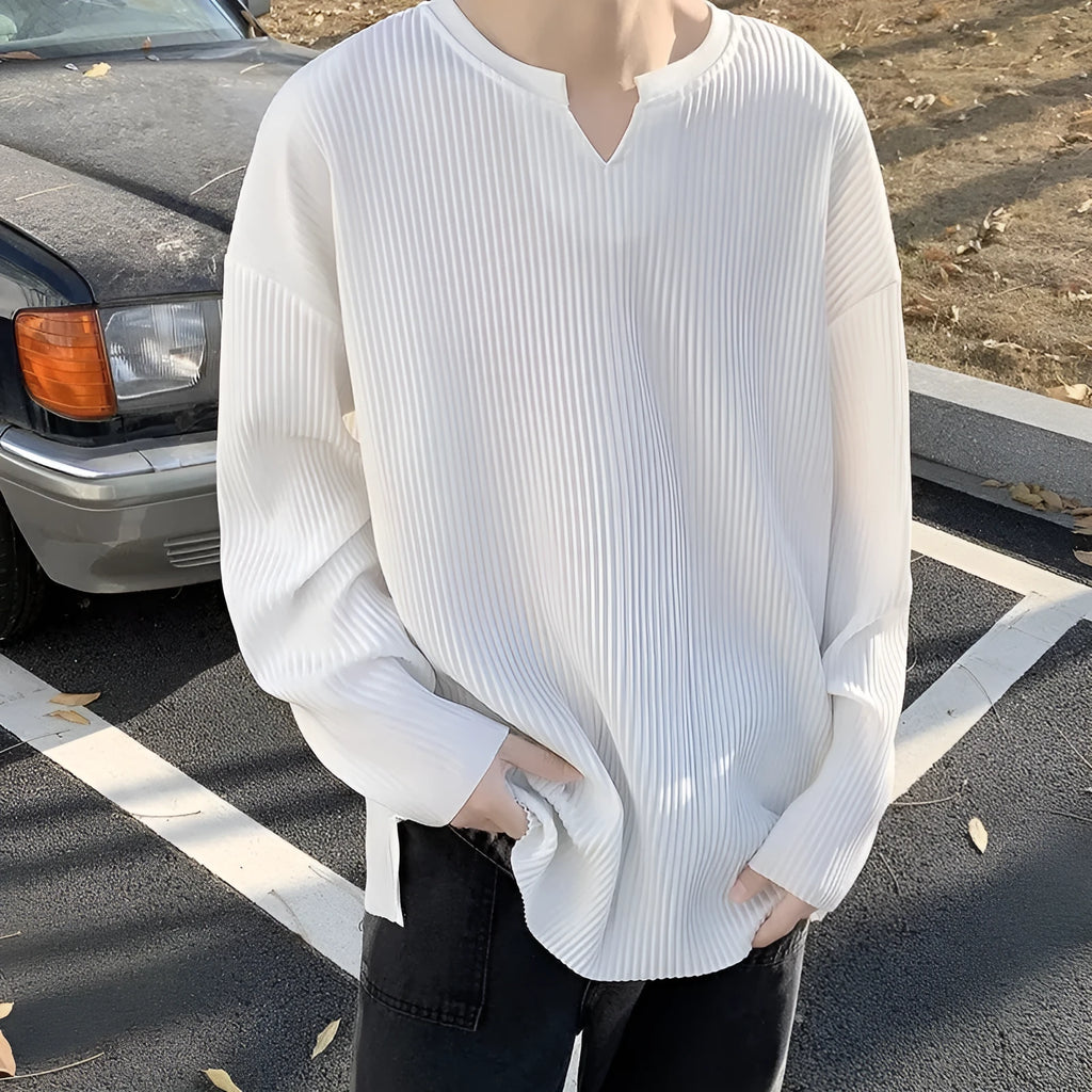 Loose fit long sleeve women's pullover with striped texture in grey
