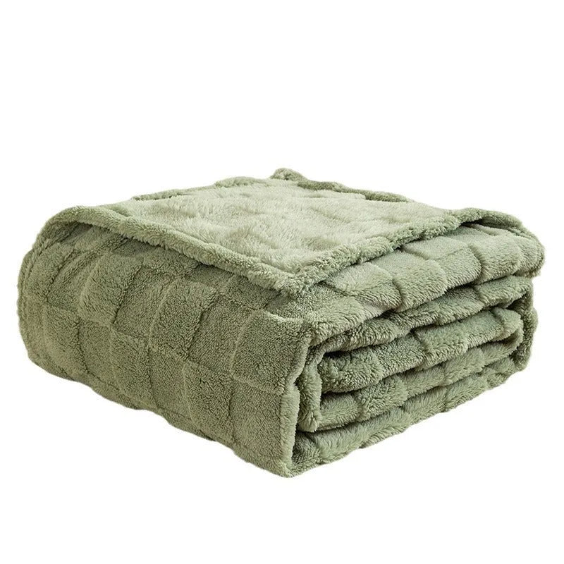 Geometric pattern polyester blanket in creamy white colour showing modern simple design