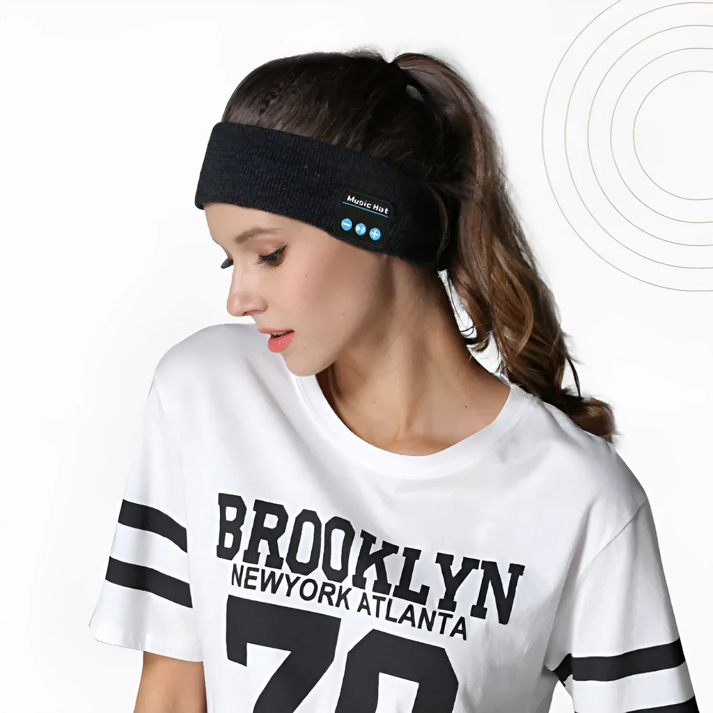 Bluetooth sports headband with integrated wireless earphones and removable washable cover
