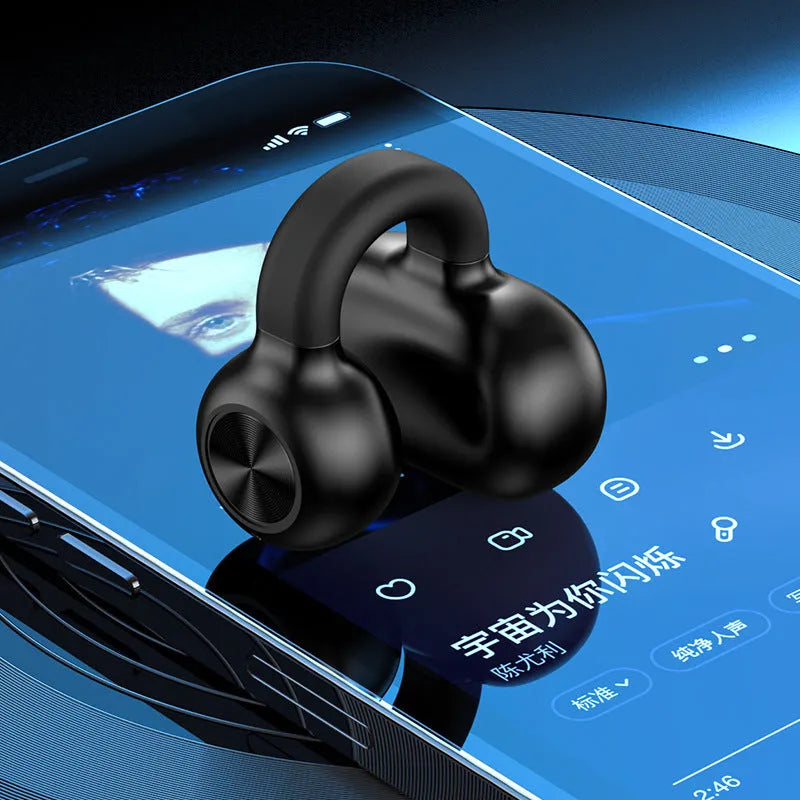 Clip-on Bluetooth earphones with bone conduction technology for wireless exercise audio
