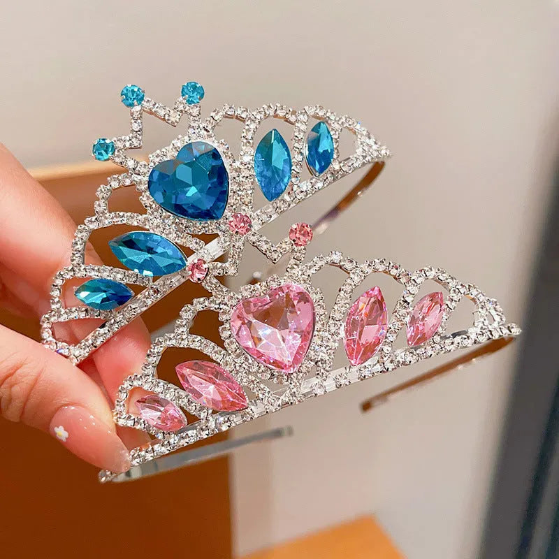 Children's metal headband with crown-shaped crystal design in pink, light blue or light purple colour options