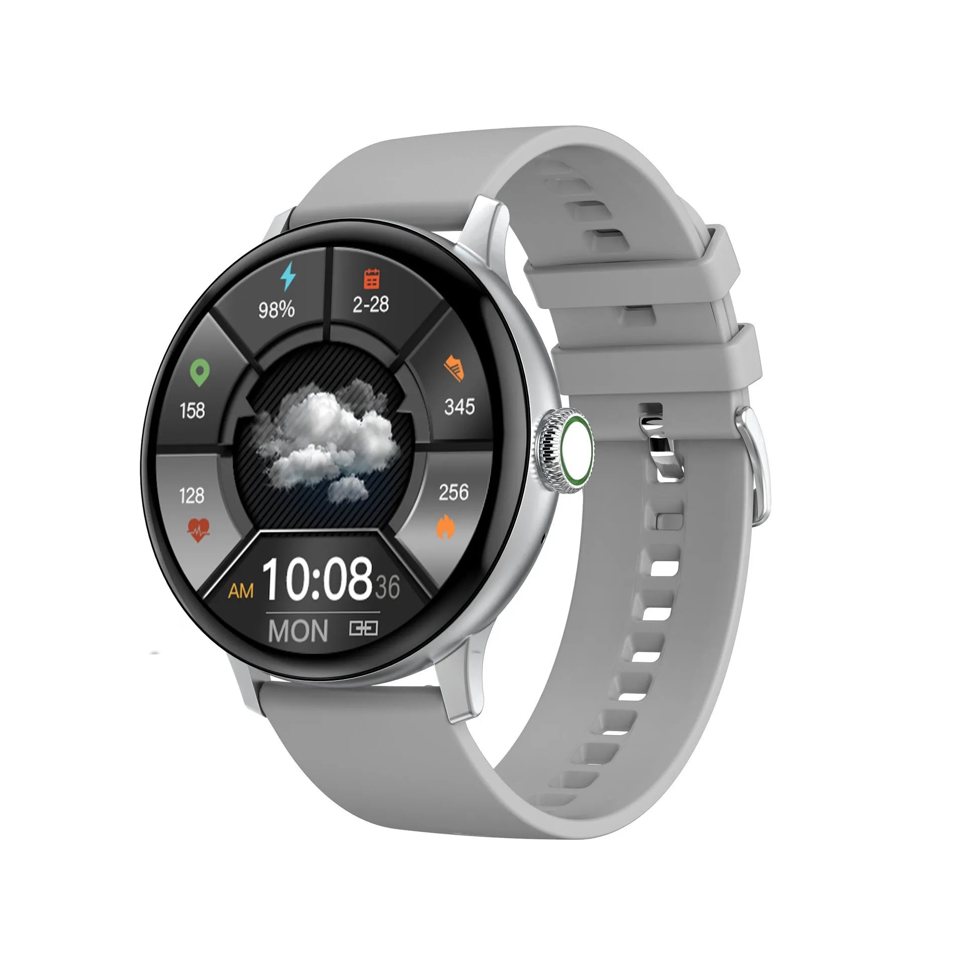 Bluetooth smart bracelet with 1.2-inch screen showing heart rate data, on a black TPU sports band.