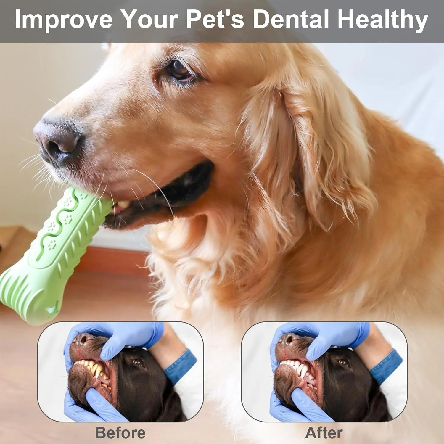 Blue natural rubber bone-shaped dog chew toy for aggressive chewers with textured teeth-cleaning surface