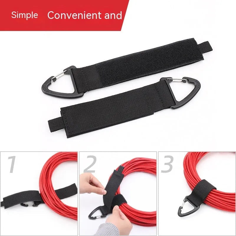 Black gravity strap climbing storage organiser with carabiner hook in three size variations