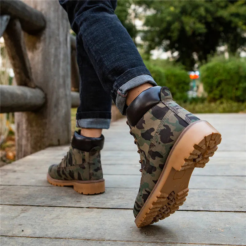Men's pink high-top lace-up Martin boots with velvet lining and a flat rubber sole.