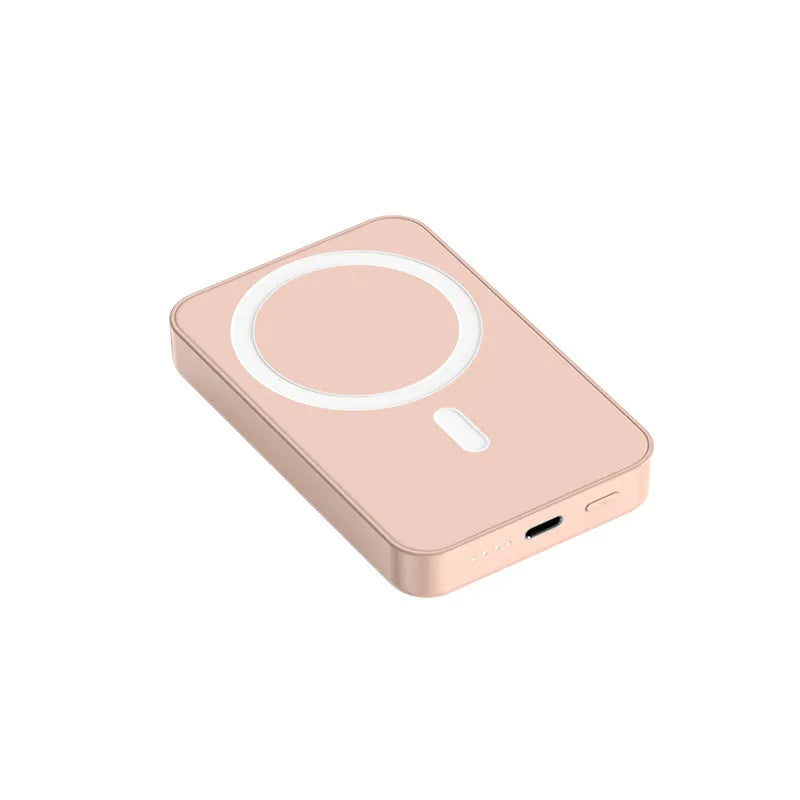 20000mAh mobile wireless magnetic power bank in pink, purple, or white with compact 100x64x18mm dimensions