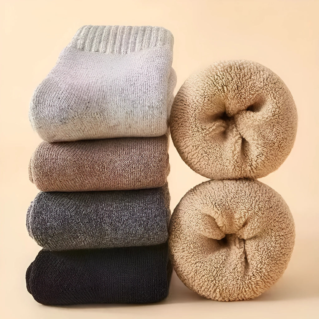 Winter wool socks with thick Merino midsole in black, grey, and khaki solid colours