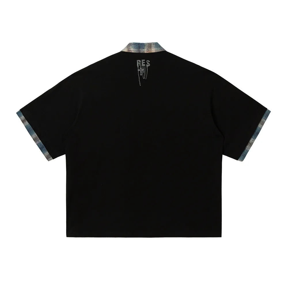 Men's loose-fit cotton short-sleeved top with asymmetric graffiti print design in street style