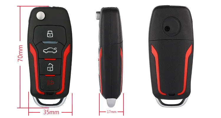 Red and black one-way car alarm system with two remote controls for 3000 metre vehicle security
