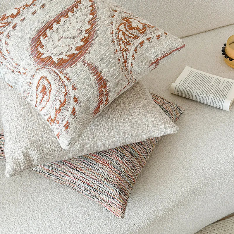 American-style jacquard paisley cushion cover with plant and flower design in amber colour