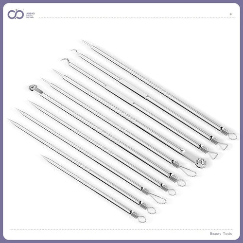4-piece metal acne needle set with ultra fine pointed tips on silver background