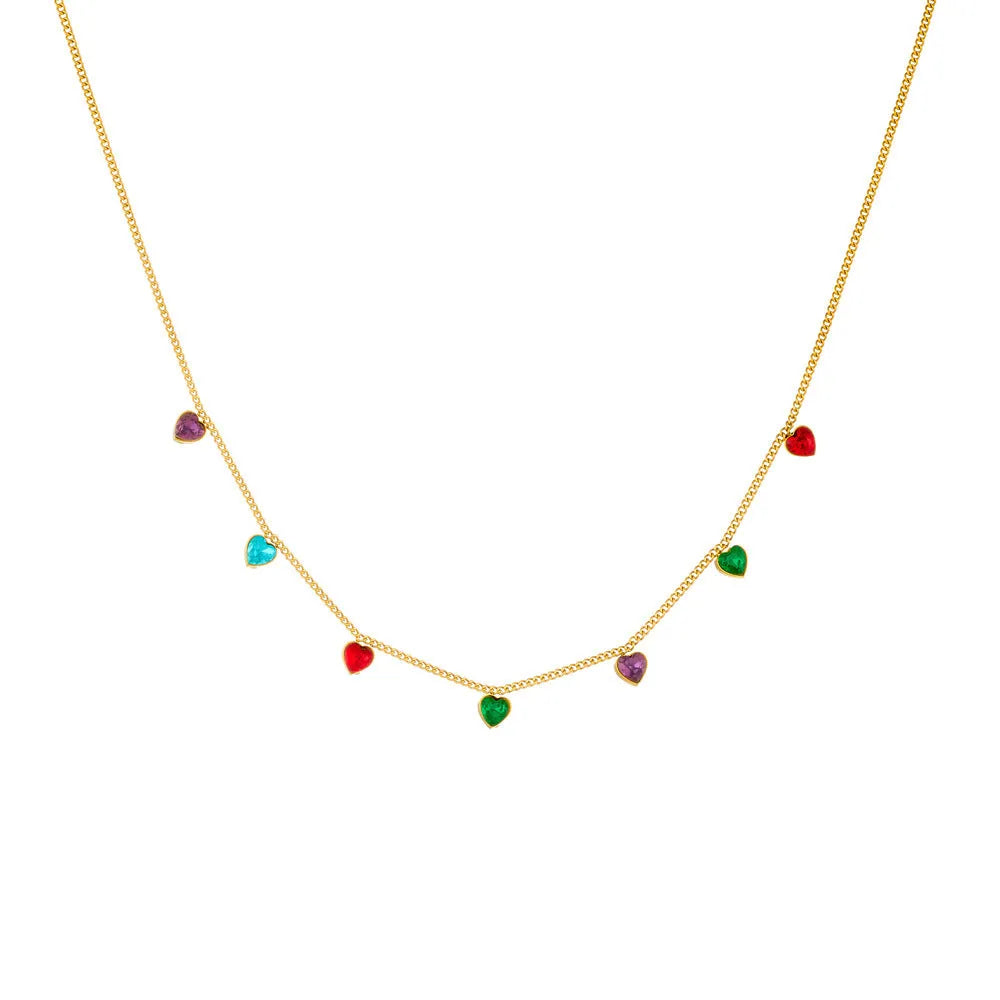 Gold-coloured heart pendant on a stainless steel chain necklace for women.