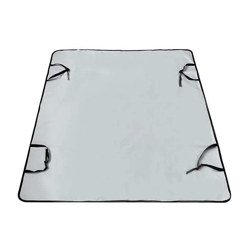 Grey cloth car pet mat with dog bone print protecting a car rear seat