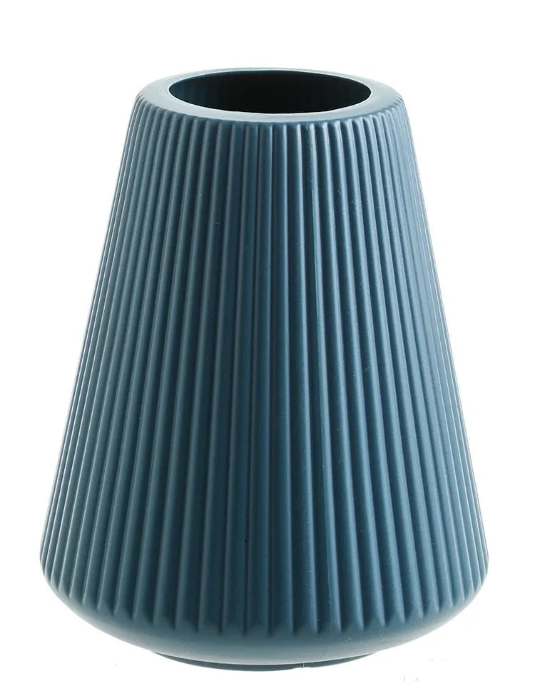 Colourful melamine plastic flower vase in blue, green, pink, or white, measuring 16 cm by 20 cm.