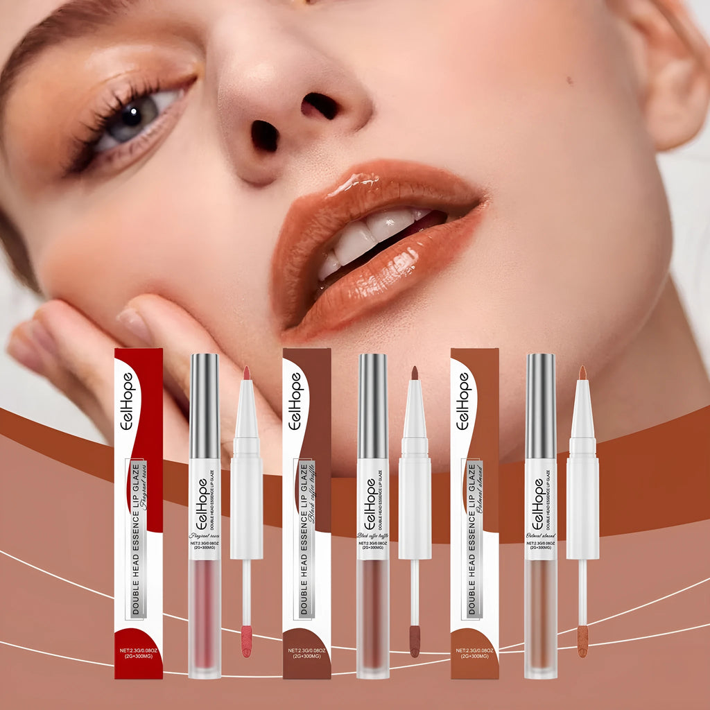 Double-headed lip liner and lacquer pen with three colour variant options