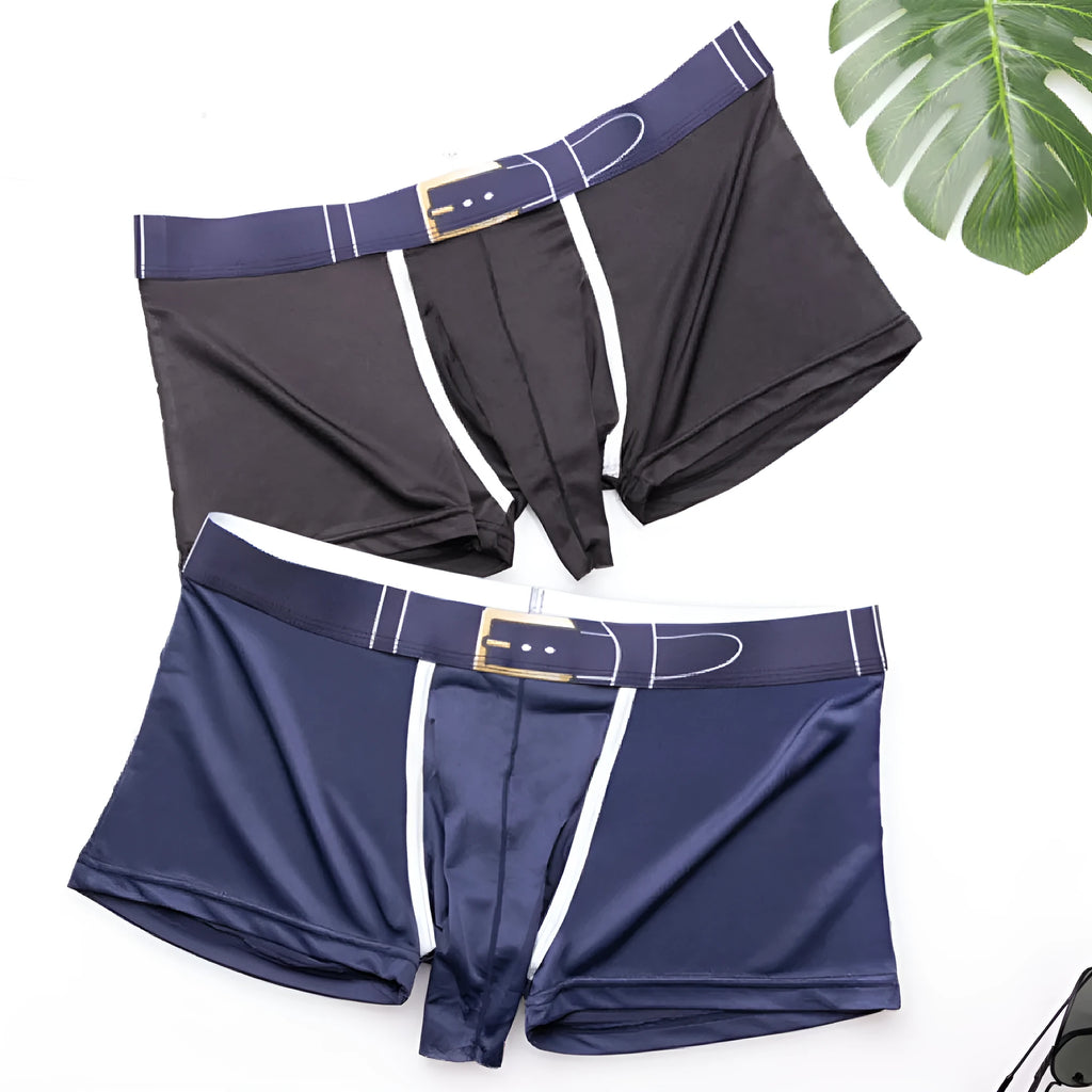Men's solid colour ice silk boxer shorts showing mid-waist design available in multiple colours