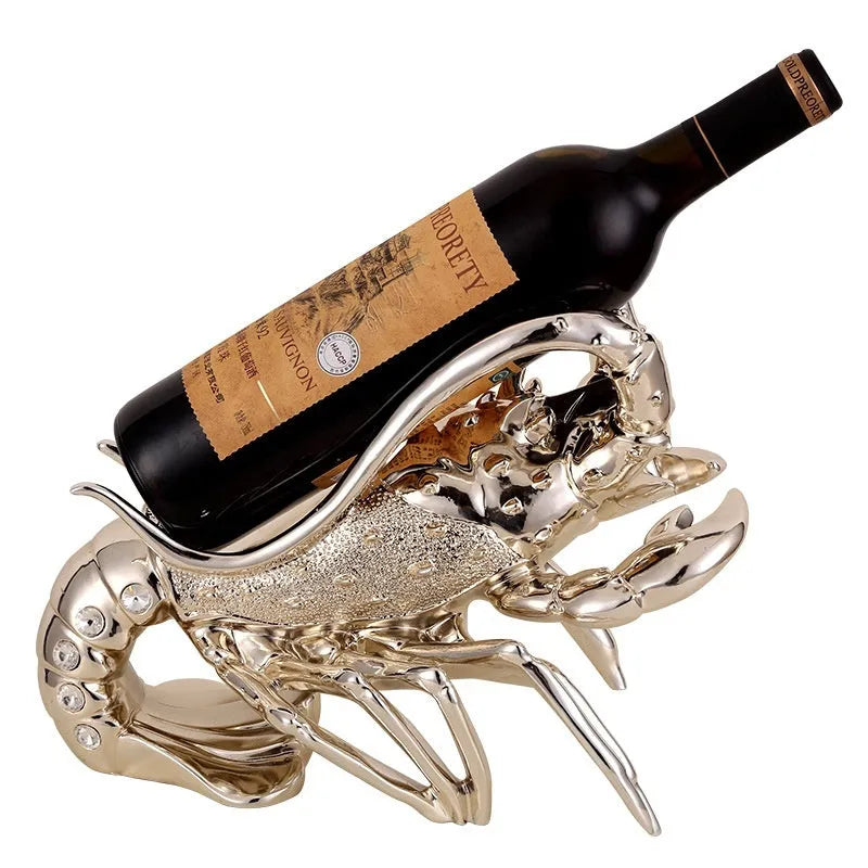 Lobster-shaped resin wine rack in rose gold or elegant silver metallic finish