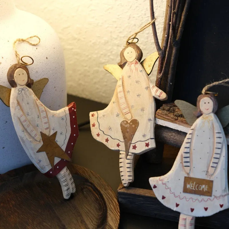Wooden hand-painted door plate pendant with American country style decoration including heart and letter designs