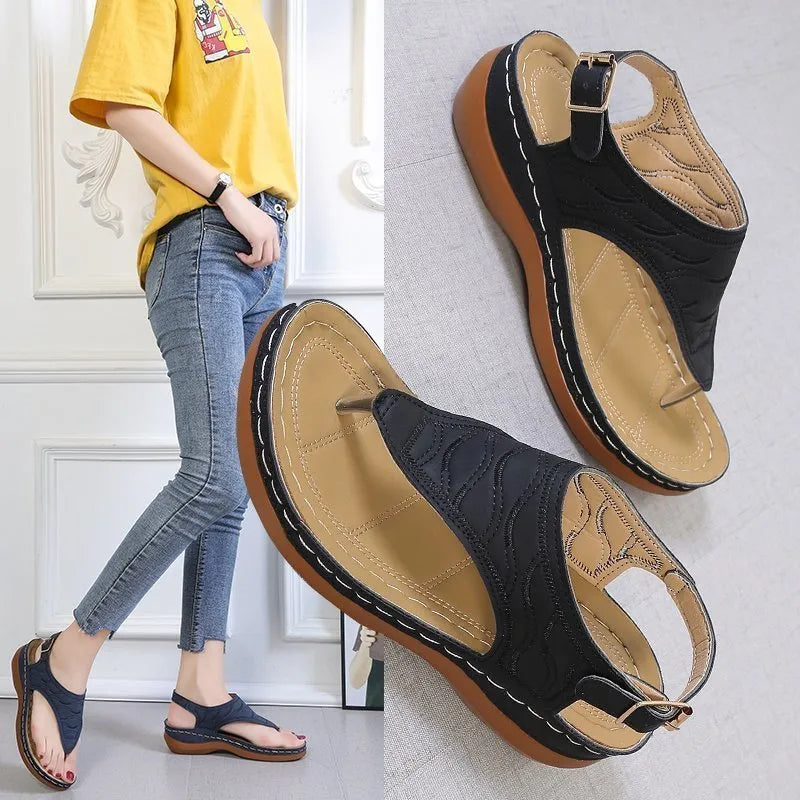 Women's casual wedge heel sandals with adjustable back strap in vegan leather