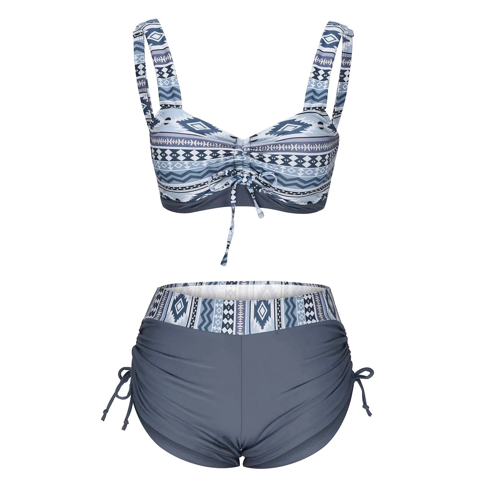 Women's split bikini swimsuit without underwire, shown in available colours.